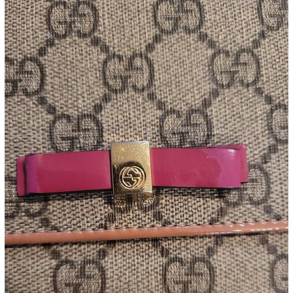 Gucci Coated Canvas Monogram Long Wallet with Pink Bow and Orange Interior EUC - Picture 12 of 12
